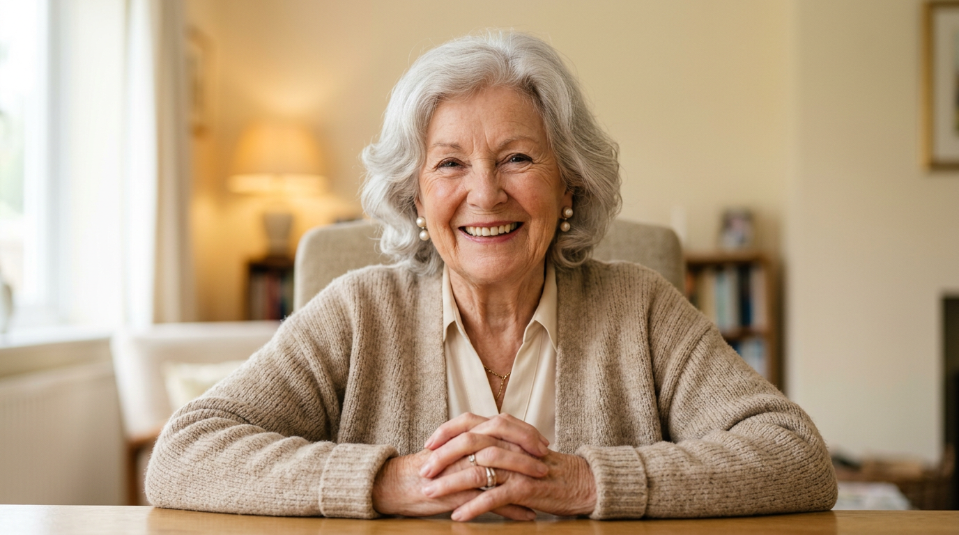 Restored sepia-toned photo from her twenties — a life remembered across decades on Aeterna.